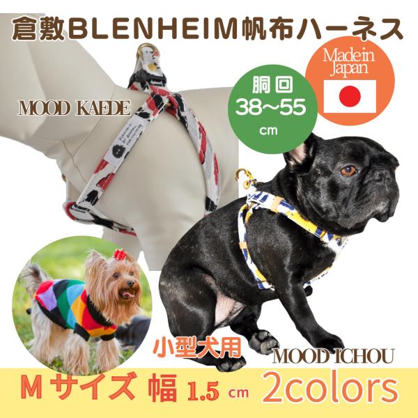 ハーネス 犬 胴輪 小型犬 M 倉敷製 帆布 MOOD ICHOU KAEDE 丈夫 ダブルリング ...