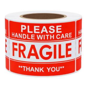 Hybsk fragileシール fragile ステッカー 処理注意配送シール 注意搬送と梱包警告接着ラベル 1巻300枚 (51x76m