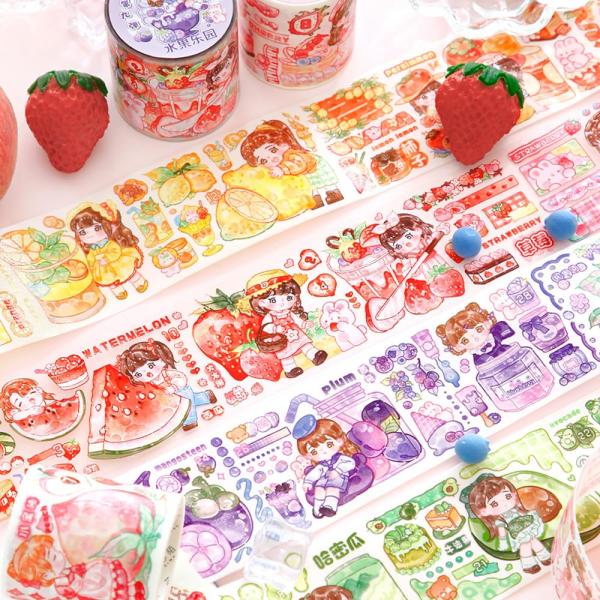 Alideco マスキングテープ 和紙テープ かわいい女の子 ミルクティー デザート 透明 特殊イン...