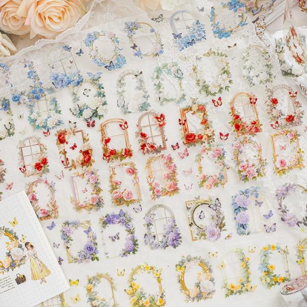 Alideco 6個 マスキングテープ かわいいレトロガール 花 蝶 65mm幅×2m巻 PET 粘...