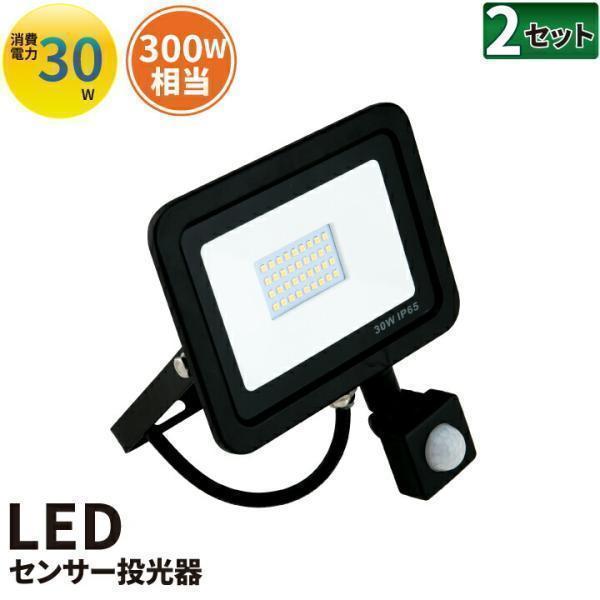 2個セット LED投光器 センサー 電球色 昼光色 黒 30W IP65 屋内 屋外 防塵 耐塵 防...