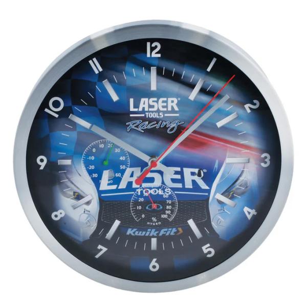 Laser-8346 Laser Tools Racing ウォール クロック 温度計・湿度計つき