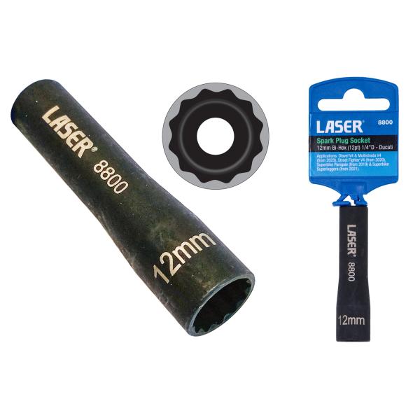 Laser-8800 スパーク プラグ ソケット 12 mm 二重六角 1/4 "D（12pt）Du...