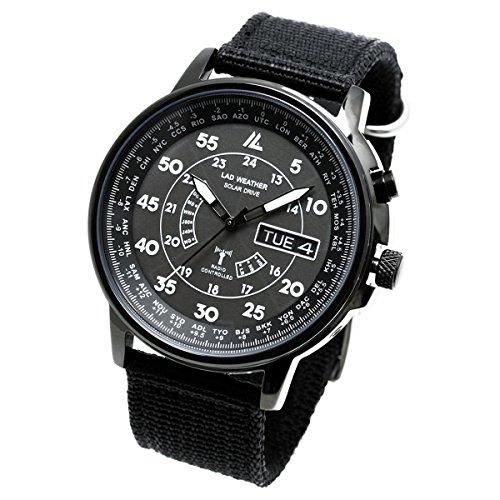 [ラドウェザー] 電波ソーラー腕時計 メンズ 100m防水 腕時計 lad017 (オールブラック)