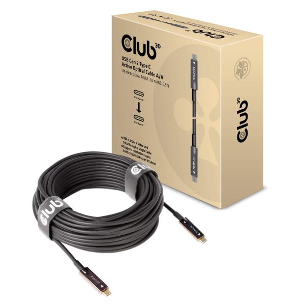 Club3D USB Gen 2 Type C アクティブ 光ケーブル オーディオ／ビデオ 一方向 ...
