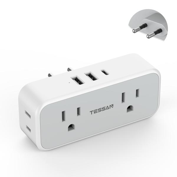 TESSAN Cタイプ 変換プラグ 海外旅行用 ４個AC口 2個USB-Aポート 1個USB-Cポー...
