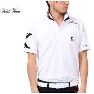 Karl Kani GOLF カールカナイ ポロシャツ 202KG1209 ドライ UVカット ジャカード ロゴ リブ 半袖ポロ ホワイト｜bros-clothing