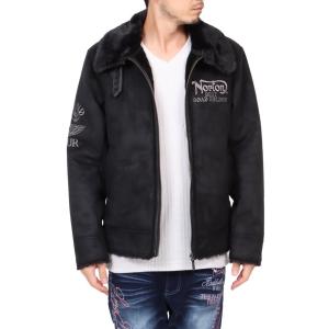 Norton ノートン B-3ジャケット 223N1701 PU ライン フェイク ムートン ジャケット ブラック クリスマス