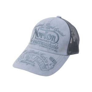 Norton ノートン 帽子 231N8704 ポリスウェード 同色 刺繍 メッシュキャップ/アメカジ・バイカー ブルーグレー｜bros-clothing