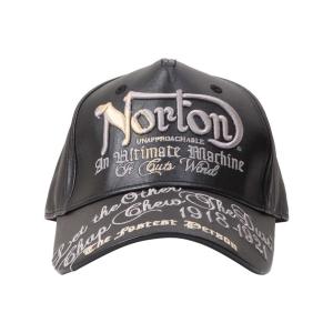 Norton ノートン 帽子 233N8703 PU 刺繍 キャップ/アメカジ・バイカー 六方 ブラック｜bros-clothing