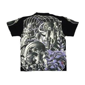 手描き半袖Tシャツ 風神雷神 手描きの羽水 和柄 和風 送料無料 手書き