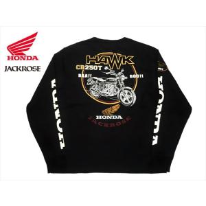 Honda(ホンダ)×JACKROSE(ジャックローズ) コラボ 長袖Tシャツ 533500 刺繍＆プリント"CB250T HAWK" ロングＴシャツ ブラック｜bros-clothing