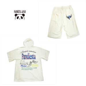 PANDIESTA パンディエスタ 554561 パイル素材 ロゴアップリケ パーカーセットアップ  (パーカー＆ショーツ) 上下 ユニセックス オフホワイト｜bros-clothing