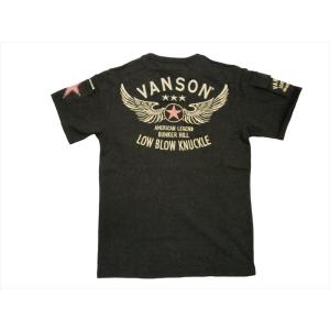 VANSON/バンソン×LOWBLOW KNUCKLE/ローブローナックル・コラボ Tシャツ 557850 「ウィングスター」星条旗柄 胸ポケット付き 半袖Ｔシャツ ミックスブラック｜bros-clothing