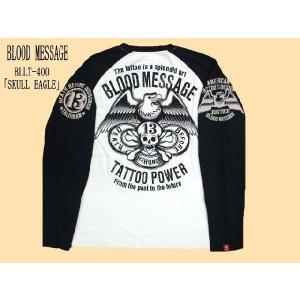 BLOOD MESSAGE ブラッドメッセージ/エフ商会 BLLT-400 『SKULL EAGLE』タトゥー・バイカー・アメカジ長袖Tシャツ オフホワイト×ブラック【送料無料】｜bros-clothing