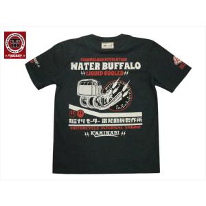 カミナリ KAMINARI エフ商会 半袖Tシャツ KMT-222 "WATER BUFFALO" メンズTシャツ 旧車 ネイビー｜bros-clothing