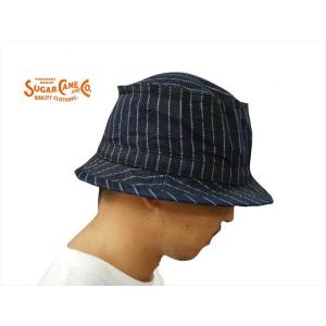 SUGAR CANE シュガーケーン 帽子 SC02467 ウォバッシュストライプ ポークパイハット ネイビー｜bros-clothing
