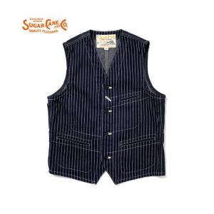 SUGAR CANE シュガーケーン ベスト SC12654 9oz.ウォバッシュストライプ・エンジニア・ベスト ネイビーA｜bros-clothing