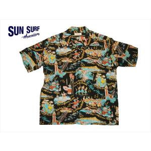 SUN SURF サンサーフ アロハシャツ SS37787 『THE SONG OF HAWAII』 レーヨン・半袖ハワイアンシャツ ブラック｜bros-clothing