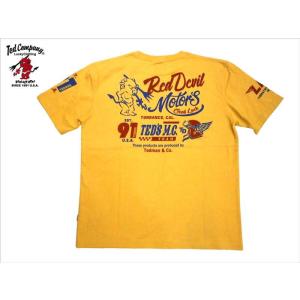 テッドマン TEDMAN/エフ商会 半袖Tシャツ TDSS-558 "LUCKY DEVIL MOTORS" 抜染プリント アメカジ バイカーTシャツ カスタード｜bros-clothing