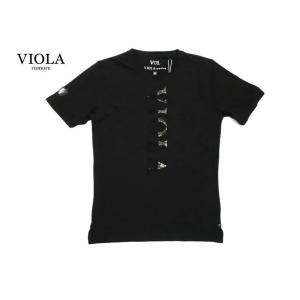 VIOLA RUMORE（ヴィオラ ルモーレ) ・半袖Tシャツ Y42324 ラインストーン ロゴ ストレッチ天竺 クルーネック Tシャツ ブラック｜bros-clothing