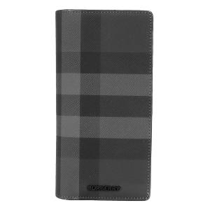 BURBERRY バーバリー 長財布 メンズ ネイビー チェック＆レザー