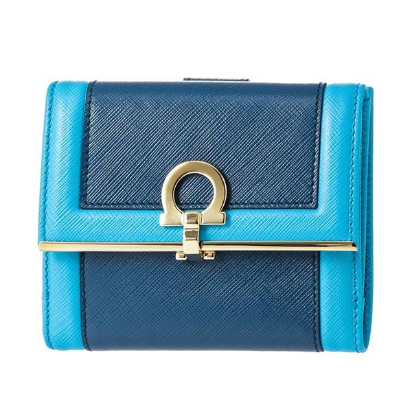 並行輸入 フェラガモ 2つ折り財布 フレンチウォレット 22C765 661969 ブルー系 青 爆...