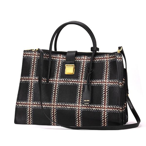 並行輸入 ミュウミュウ  トートバッグ マドラスプリント 5BA004 2E8U F0KX2 ブラッ...