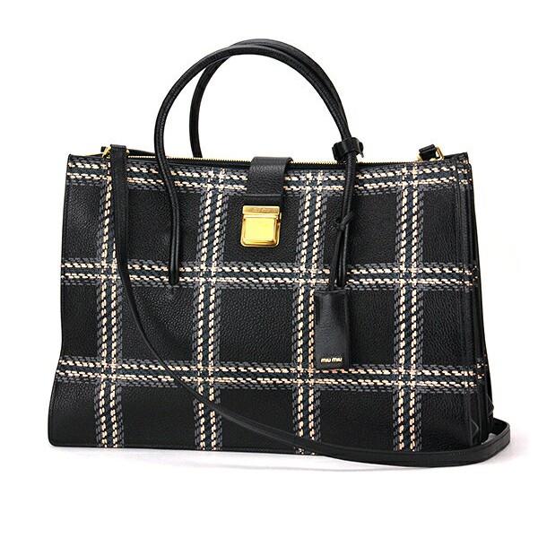 並行輸入 ミュウミュウ トートバッグ マドラスプリント 5BA004 2E8U F0KX4 ブラック...