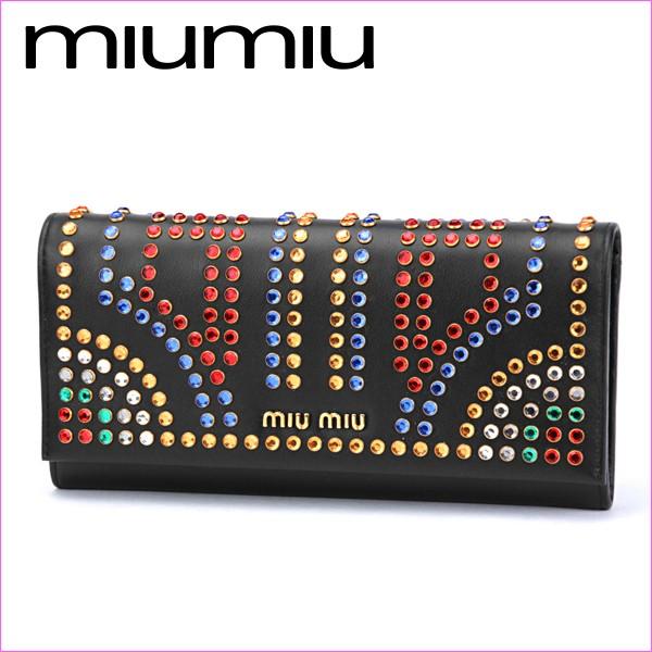 並行輸入 ミュウミュウ 長財布 ヴィッテロ クリスタル 5M1109 2E61 F0632 ブラック...