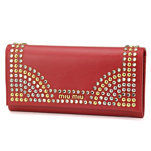 並行輸入 ミュウミュウ  長財布 ヴィッテロ クリスタル 5M1109 2E6Z F068Z レッド...