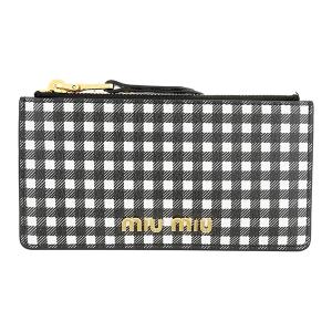 miumiu プリント入り マドラスレザー カードケース miu miu（ミュウミュウ） 並行輸入 カードケース プリント レザー