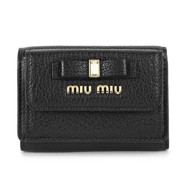 並行輸入 ミュウミュウ  3つ折り財布 マドラスフィオッコ 5MH021 2D7A ブラック 黒 爆...