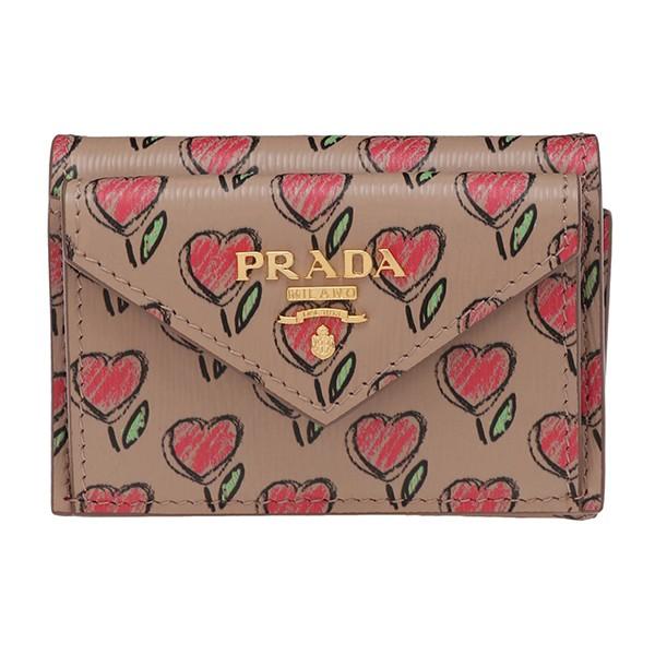 並行輸入 プラダ 3つ折り財布 ヴィッテロ ムーヴ ラブ 1MH021 F0236 ベージュ/レッド...