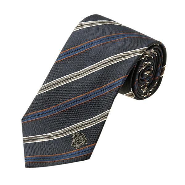 並行輸入 ヴェルサーチ ネクタイ SILK TIE 0680 0002 ネイビー/ブルー 青/グレー...