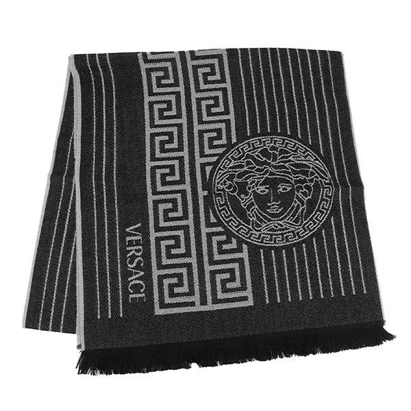 並行輸入 ヴェルサーチ マフラー・ストール ウールマフラー 0613 0001 ブラック 黒/グレー...