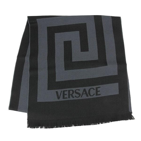 並行輸入 ヴェルサーチ マフラー・ストール ウールマフラー 0652 0001 ブラック 黒/グレー...