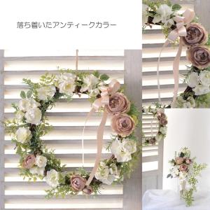 リース 完成品 ローズとローズマリー 造花 黄...の詳細画像5