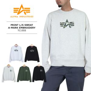 ALPHA INDUSTRIES INC(アルファ・インダストリーズ) MENS PRINT L/S SWEAT A-MARK / EMBROIDERY / メンズ ロゴプリント 長袖スウェット TC1555｜bruno-regas