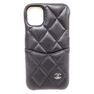 CHANEL シャネル iPhoneケース 11用 キャビアスキン ノワール シルバー金具 AP1275