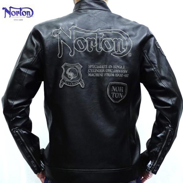 ノートン Nortonフェイクレザーパッチドシングルライダースジャケット 243N1704 アメカジ...