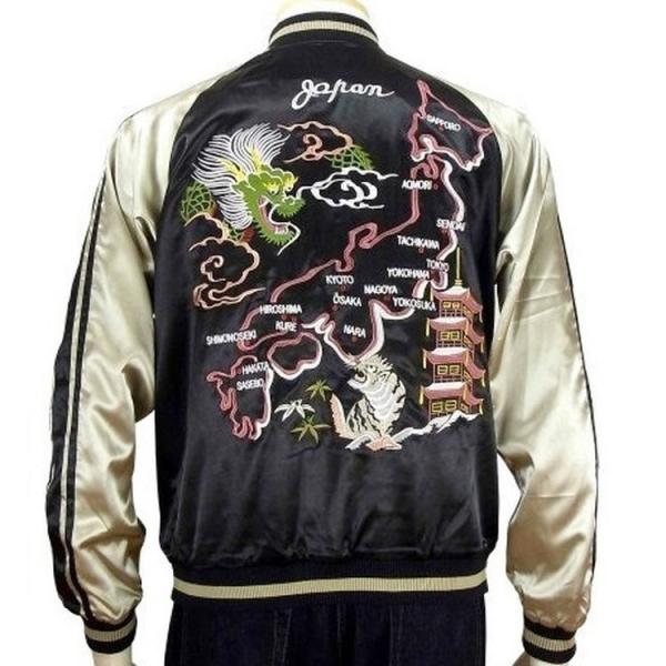 スカジャン ジャパネスク JAPANESQUE 日本地図 青龍 3RSJ-501/和柄 和