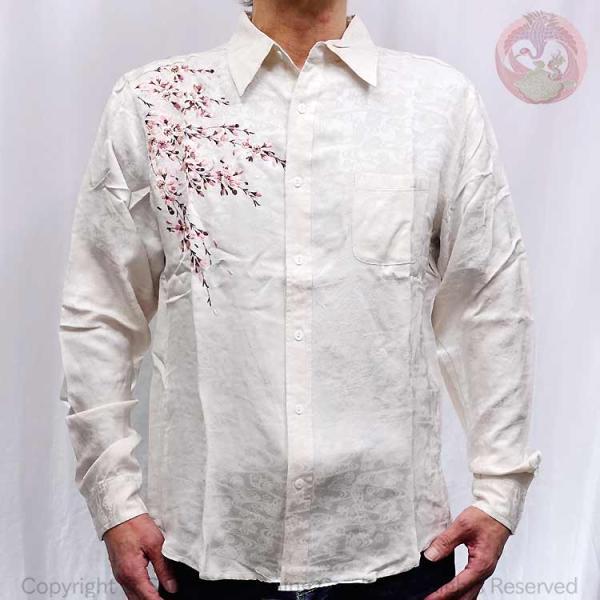 花旅楽団 桜刺繍レーヨンジャガード長袖シャツ LS-003 和柄 はなたびがくだん スクリプト