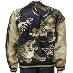 龍桜 スカジャン RKJ-009 龍虎波柄 メンズ スーベニアジャケット 新品