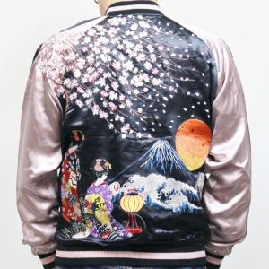 桜と金魚刺繍スカジャン リバーシブル 花旅楽団 SCRIPT メンズ