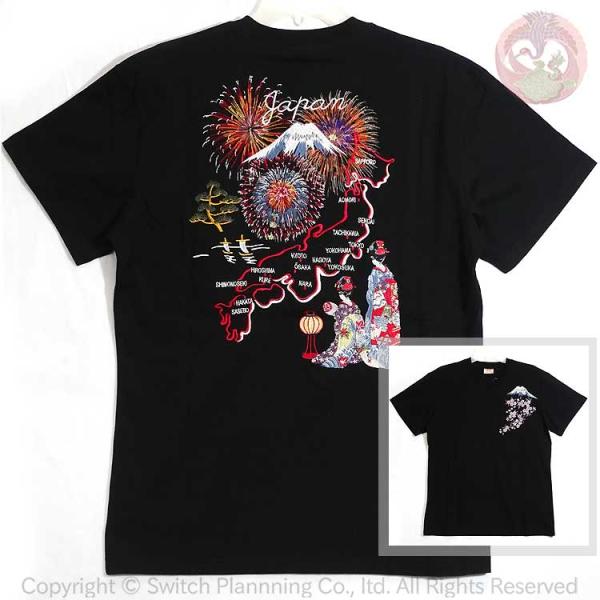 和柄T 花旅楽団 はなたびがくだん スクリプト 花火と舞妓 刺繍半袖Tシャツ ST-606