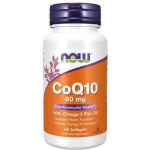 NOW社　CoQ10 60mg + オメガ-3 フッシュオイル 60粒 コエンザイム　エイジングケア｜bsdiet