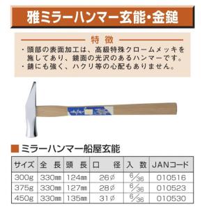 王将 雅ミラーハンマー 船屋玄能 450g 木...の詳細画像2