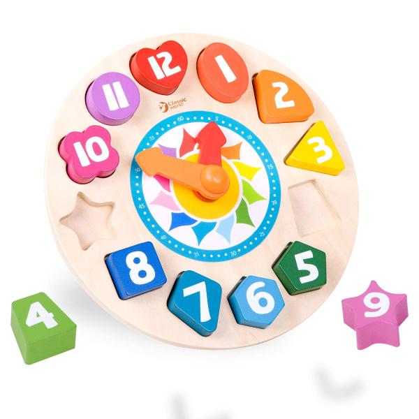 知育時計 時計のおもちゃ かたはめパズル 数字 型はめパズル 木製 時間 知育玩具 3歳 [ Cla...