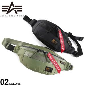 ウエストバッグ 大きいサイズ メンズ ワンポイント CORDURA ポーチ ボディバッグ ブラック/カーキ ALPHA INDUSTRIES INC (アルファインダストリーズ)｜btclub